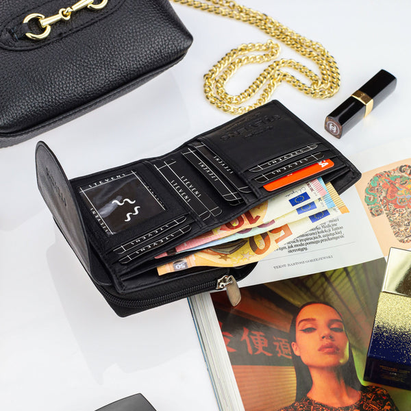 Moteriška odinė piniginė Stevens, juoda, su RFID apsauga Z01-D03