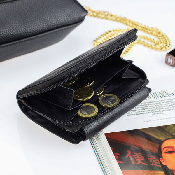 Moteriška odinė piniginė Stevens, juoda, su RFID apsauga Z01-D03