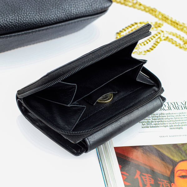 Moteriška odinė piniginė Stevens, juoda, su RFID apsauga Z01-D03