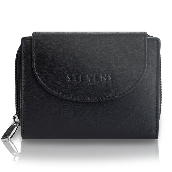 Moteriška odinė piniginė Stevens, juoda, su RFID apsauga Z01-D03