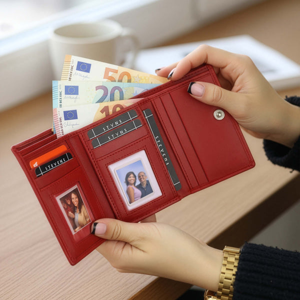 Moteriška odinė piniginė Stevens, raudona, su RFID apsauga Z01-D02