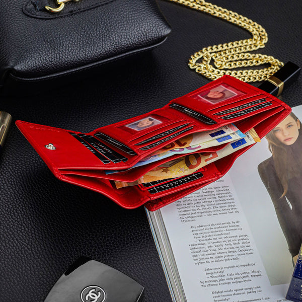Moteriška odinė piniginė Stevens, raudona, su RFID apsauga Z01-D02