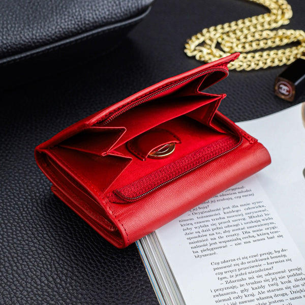 Moteriška odinė piniginė Stevens, raudona, su RFID apsauga Z01-D02