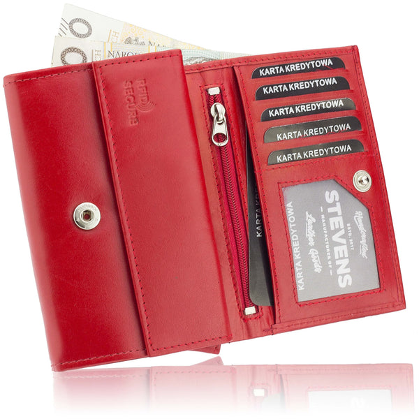 Moteriška odinė piniginė STEVENS su RFID Z02 / RB raudonos spalvos D1876