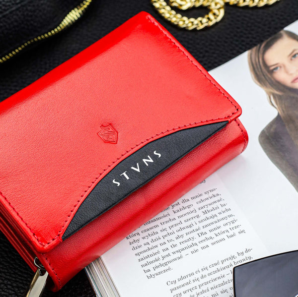 Moteriška odinė piniginė STEVENS su RFID Z02 / RB raudonos spalvos D1876