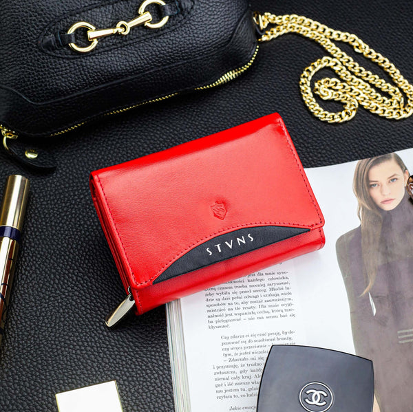 Moteriška odinė piniginė STEVENS su RFID Z02 / RB raudonos spalvos D1876