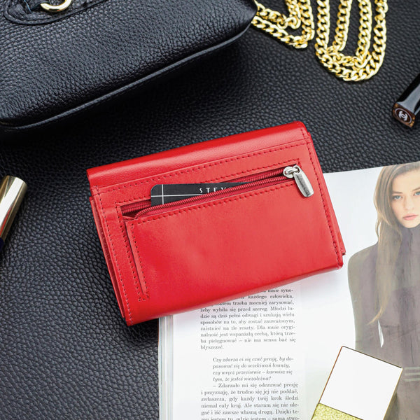 Moteriška odinė piniginė STEVENS su RFID Z02 / RB raudonos spalvos D1876