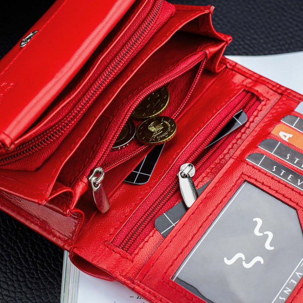 Moteriška odinė piniginė STEVENS su RFID Z02 / RB raudonos spalvos D1876