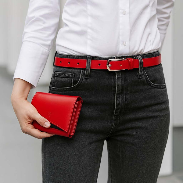 Moteriška odinė piniginė STEVENS su RFID Z02 / RB raudonos spalvos D1876