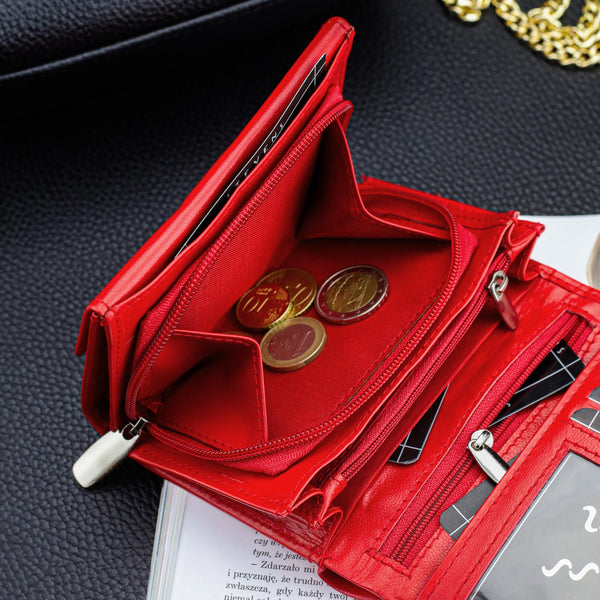 Moteriška odinė piniginė STEVENS su RFID Z02 / RB raudonos spalvos D1876