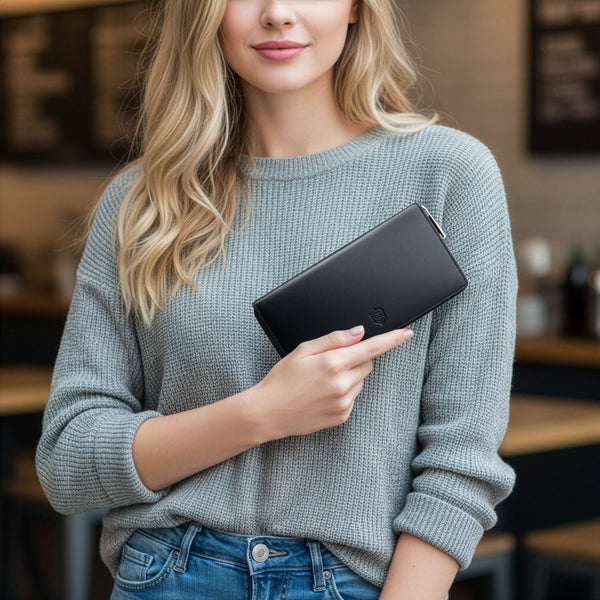 Piniginė moterims Stevens su RFID apsauga bei užtrauktuku, juoda D50