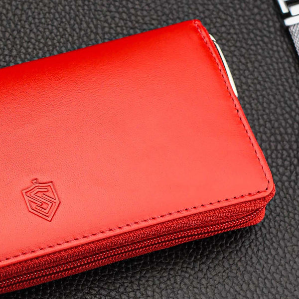 Moteriška odinė piniginė STEVENS raudona su RFID apsauga bei užtrauktuku D1879