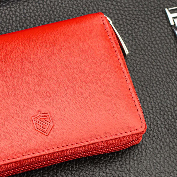 Moteriška odinė piniginė STEVENS raudona su RFID apsauga D1880