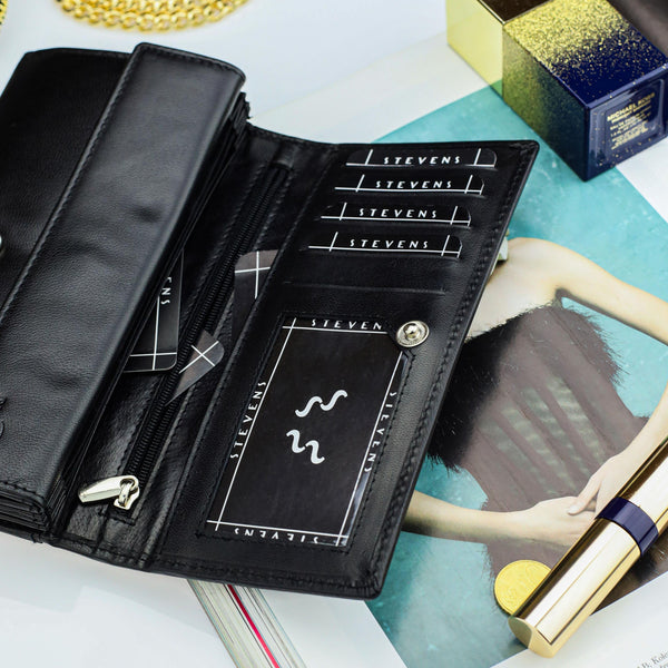 Stevens moteriška odinė piniginė Z2, juoda D3