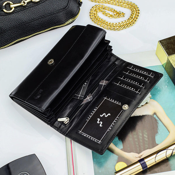 Stevens moteriška odinė piniginė Z2, juoda D3