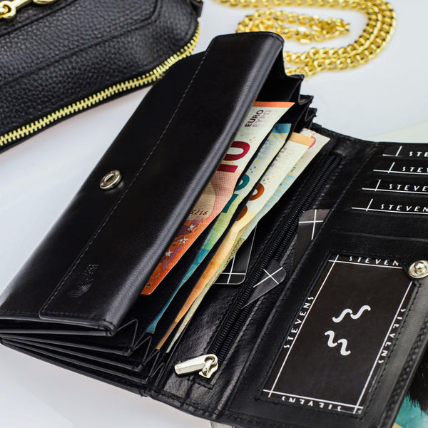 Stevens moteriška odinė piniginė Z2, juoda D3