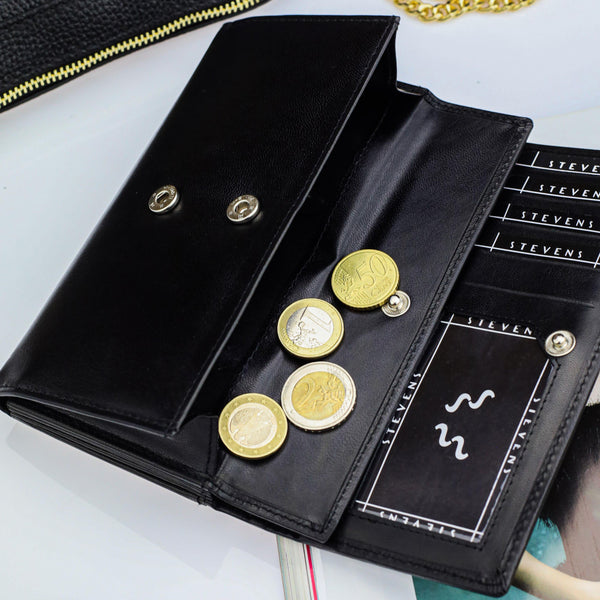 Stevens moteriška odinė piniginė Z2, juoda D3