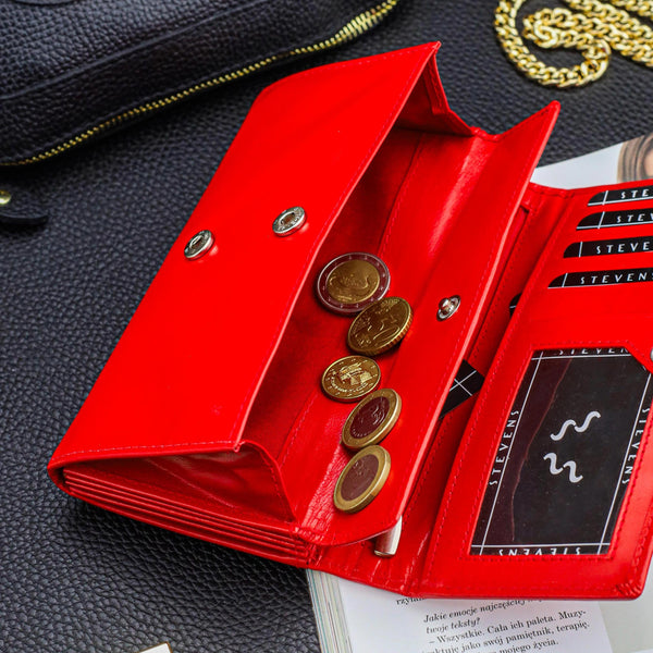 Moteriška odinė piniginė STEVENS Extended Z02-063M raudona su RFID apsauga D1885