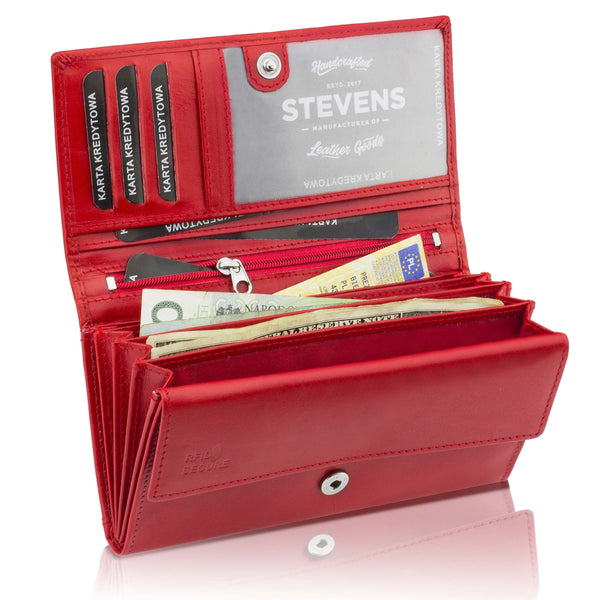 Moteriška odinė piniginė STEVENS Extended Z02-063M raudona su RFID apsauga D1885