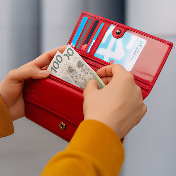 Moteriška odinė piniginė STEVENS Extended Z02-063M raudona su RFID apsauga D1885