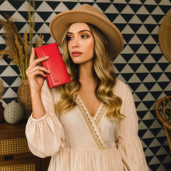 Moteriška odinė piniginė STEVENS Extended Z02-063M raudona su RFID apsauga D1885