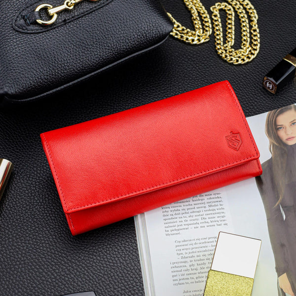 Moteriška odinė piniginė STEVENS Extended Z02-063M raudona su RFID apsauga D1885