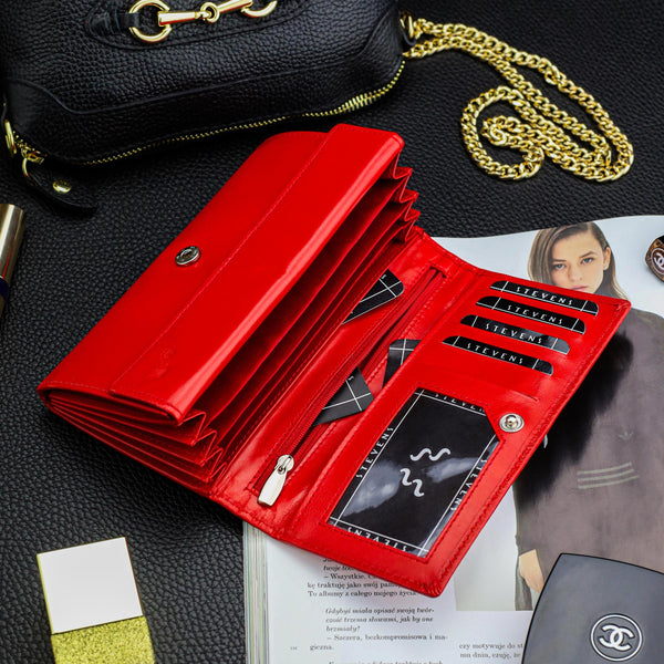 Moteriška odinė piniginė STEVENS Extended Z02-063M raudona su RFID apsauga D1885