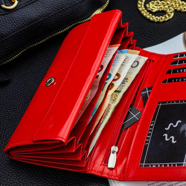 Moteriška odinė piniginė STEVENS Extended Z02-063M raudona su RFID apsauga D1885