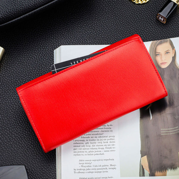 Moteriška odinė piniginė STEVENS Z02 / RB-063M Extended raudona su RFID apsauga D1884