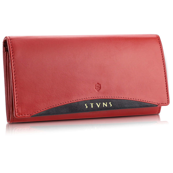 Moteriška odinė piniginė STEVENS Z02 / RB-063M Extended raudona su RFID apsauga D1884