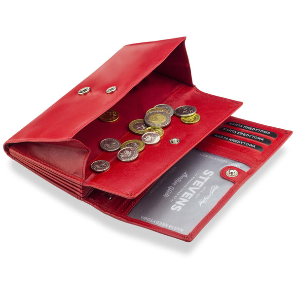 Moteriška odinė piniginė STEVENS Z02 / RB-063M Extended raudona su RFID apsauga D1884