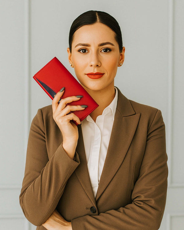 Moteriška odinė piniginė STEVENS Z02 / RB-063M Extended raudona su RFID apsauga D1884