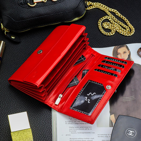 Moteriška odinė piniginė STEVENS Z02 / RB-063M Extended raudona su RFID apsauga D1884