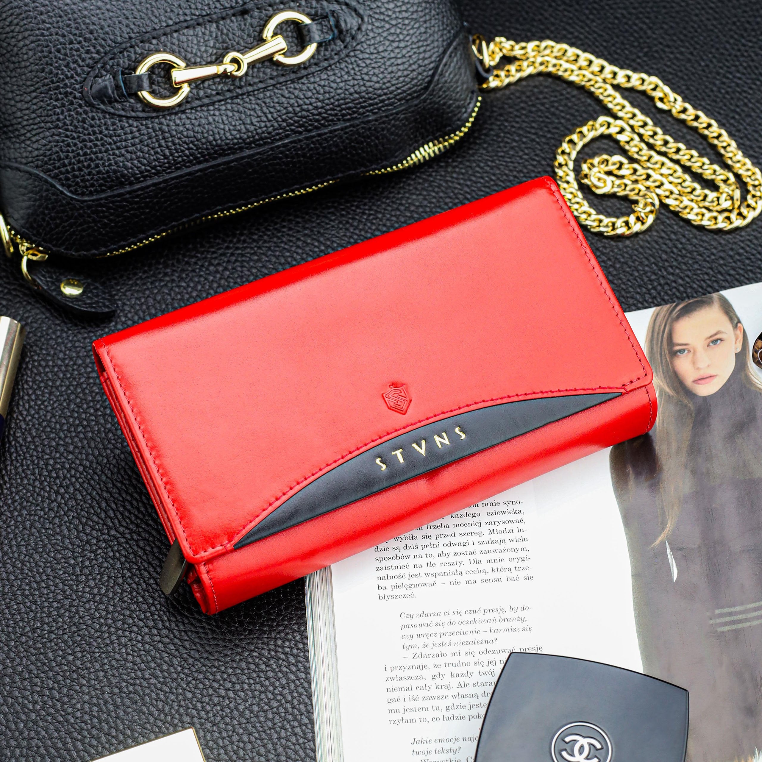 Moteriška odinė piniginė STEVENS Z02 / RB-063M Extended raudona su RFID apsauga D1884