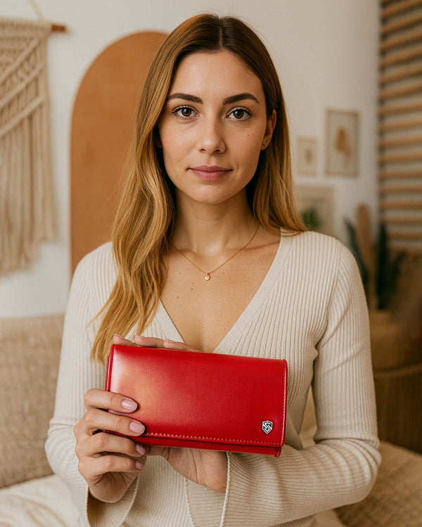 Moteriška odinė piniginė STEVENS Z03-063M raudonos spalvos su RFID apsauga D1883