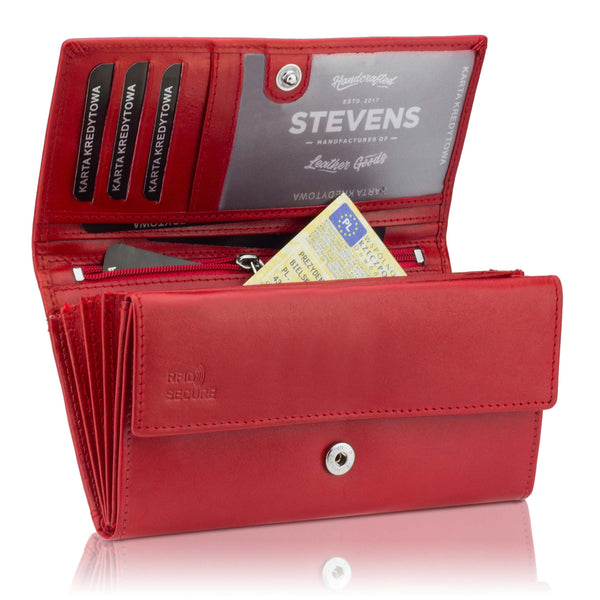 Moteriška odinė piniginė STEVENS Z03-063M raudonos spalvos su RFID apsauga D1883