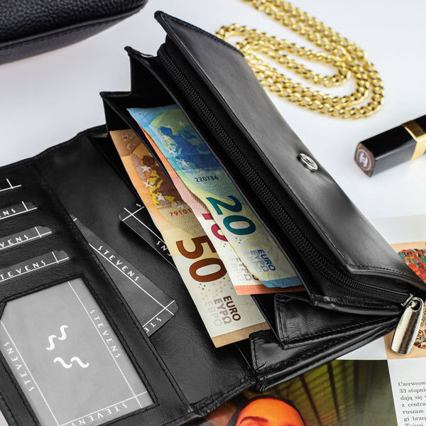 Moteriška odinė pinigine Stevens P37B, juoda D1905