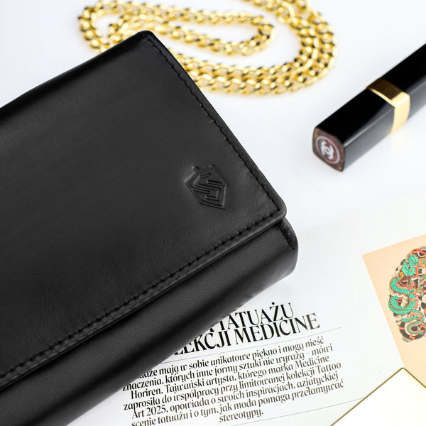 Moteriška odinė pinigine Stevens P37B, juoda D1905