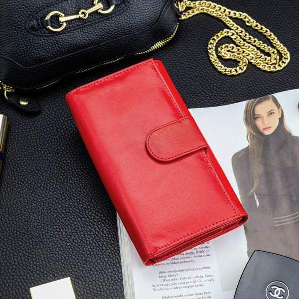 Moteriška odinė piniginė „STEVENS“ raudona Z02 / BR-210 su RFID apsauga D1809