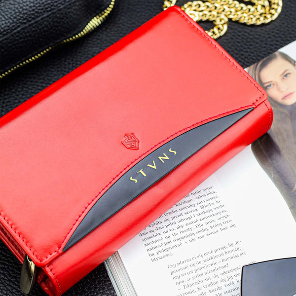 Moteriška odinė piniginė „STEVENS“ raudona Z02 / BR-210 su RFID apsauga D1809