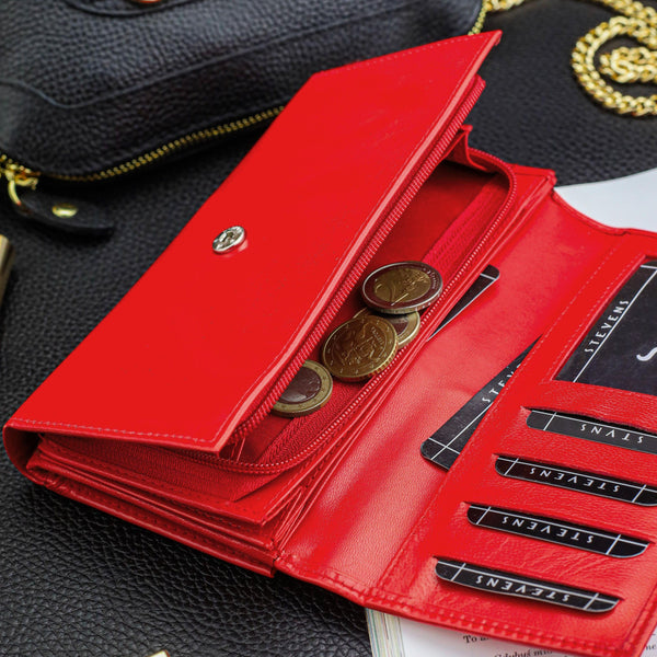 Moteriška odinė piniginė „STEVENS“ raudona Z02 / BR-210 su RFID apsauga D1809