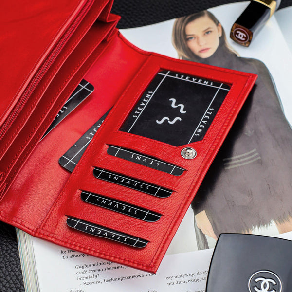 Moteriška odinė piniginė „STEVENS“ raudona Z02 / BR-210 su RFID apsauga D1809