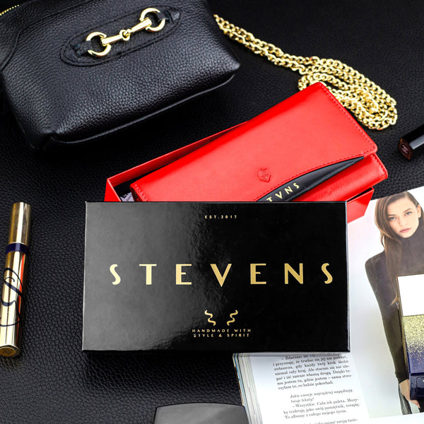 Moteriška odinė piniginė „STEVENS“ raudona Z02 / BR-210 su RFID apsauga D1809