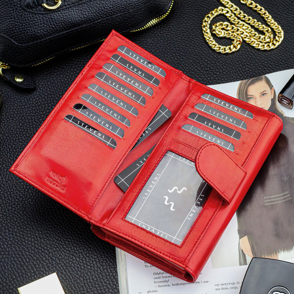 Moteriška odinė piniginė „STEVENS“ Z03-210 raudona su RFID apsauga D1810