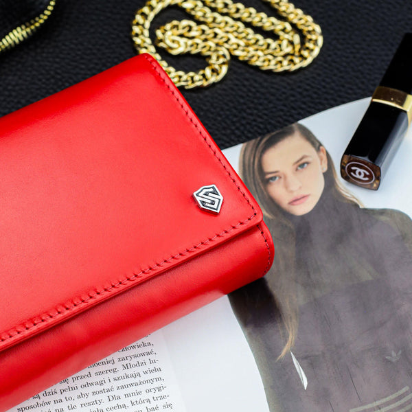 Moteriška odinė piniginė „STEVENS“ Z03-210 raudona su RFID apsauga D1810