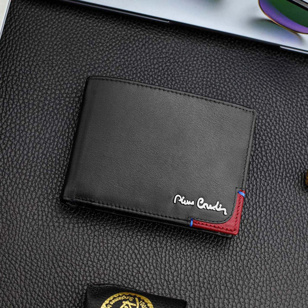 Vyriška piniginė ir diržas Pierre Cardin dėžutėje, juoda, natūrali oda