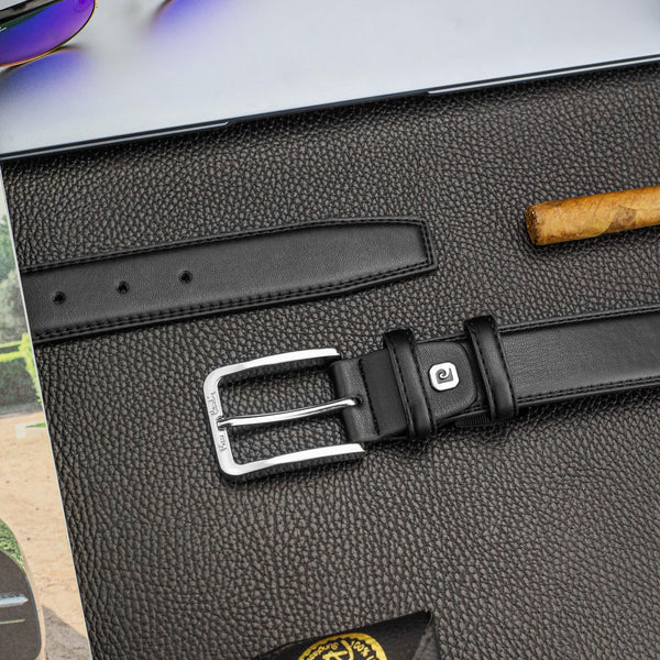 Vyriška piniginė ir diržas Pierre Cardin dėžutėje, juoda, natūrali oda