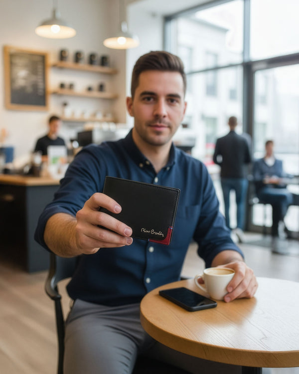 Vyriška piniginė ir diržas Pierre Cardin dėžutėje, juoda, natūrali oda