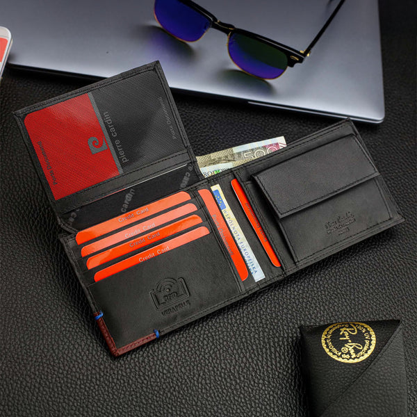 Vyriška piniginė ir diržas Pierre Cardin dėžutėje, juoda, natūrali oda