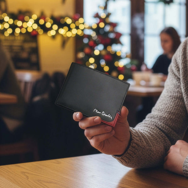 Vyriška piniginė ir diržas Pierre Cardin dėžutėje, juoda, natūrali oda